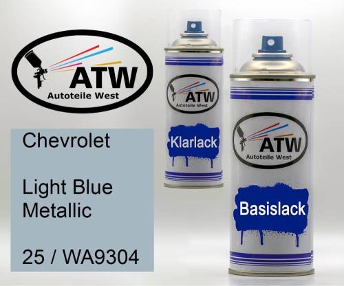 Chevrolet, Light Blue Metallic, 25 / WA9304: 400ml Sprühdose + 400ml Klarlack - Set, von ATW Autoteile West.